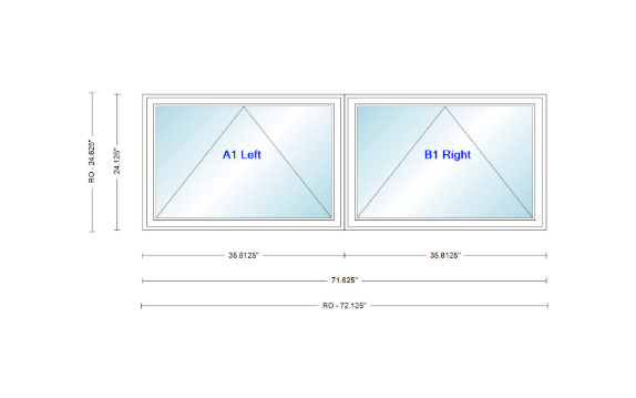 ANDERSEN Windows 400 Series Twin Venting Awning 71 ⅝" Wide Vinyl Exterior Wood Interior Low-E4 Argon Dual Pane Glass Full Screen/Frosted/Tempered Option