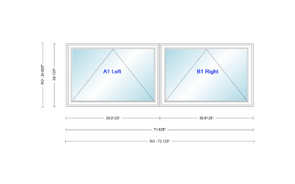 ANDERSEN Windows 400 Series Twin Venting Awning 71 ⅝" Wide Vinyl Exterior Wood Interior Low-E4 Argon Dual Pane Glass Full Screen/Frosted/Tempered Option