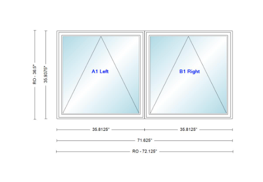 ANDERSEN Windows 400 Series Twin Venting Awning 71 ⅝" Wide Vinyl Exterior Wood Interior Low-E4 Argon Dual Pane Glass Full Screen/Frosted/Tempered Option