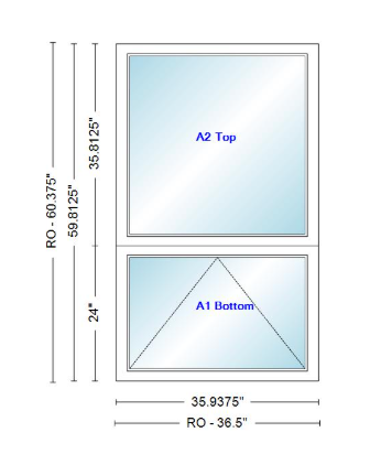 Andersen 400 Series Picture Over Awning Window 35-15/16" Wide Vinyl Exterior Wood Interior Low-E4 Argon Dual Pane Glass Full Screen/Frosted/Tempered Option