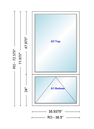 Andersen 400 Series Picture Over Awning Window 35-15/16" Wide Vinyl Exterior Wood Interior Low-E4 Argon Dual Pane Glass Full Screen/Frosted/Tempered Option
