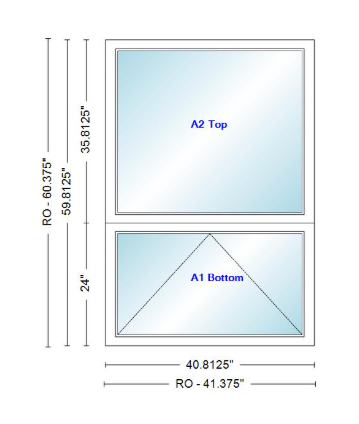 Andersen 400 Series Picture Over Awning Window 40-13/16" Wide Vinyl Exterior Wood Interior Low-E4 Argon Dual Pane Glass Full Screen/Frosted/Tempered Option