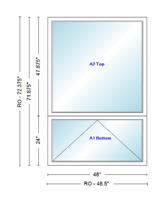 Andersen 400 Series Picture Over Awning Window 48" Wide Vinyl Exterior Wood Interior Low-E4 Argon Dual Pane Glass Full Screen/Frosted/Tempered Option