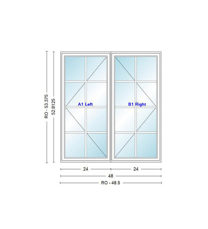 ANDERSEN Windows 400 Series Venting Twin/Double Casement 48" Wide Vinyl Exterior Wood Interior New Construction Low-E4 Dual Pane Argon Fill Glass Full Screens/Grilles/Tempered Optional C22, C225, C23, C235, C24, C245, C25, C255, Or C26
