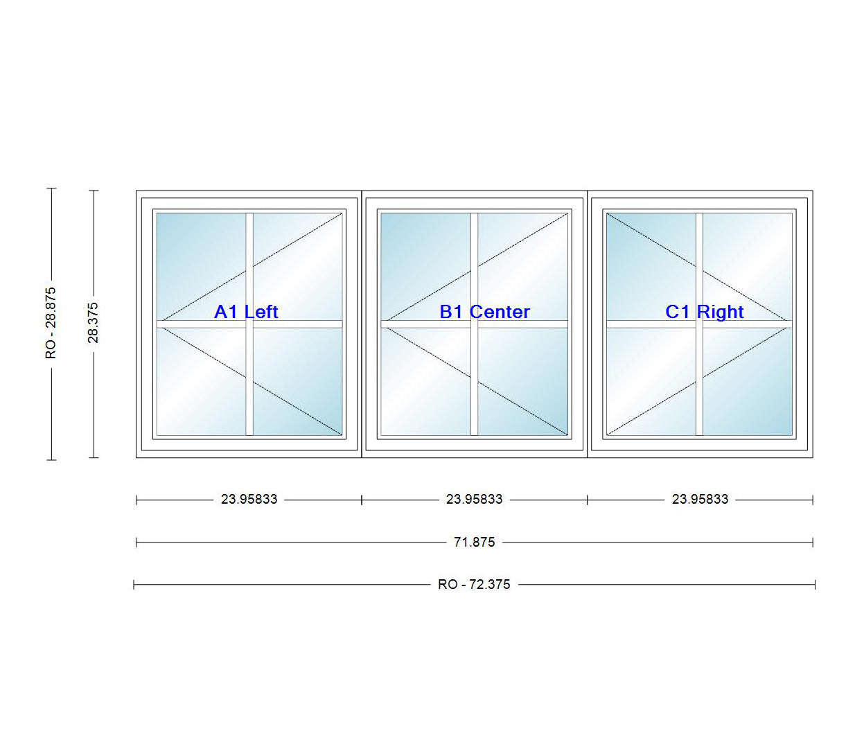 ANDERSEN Windows 400 Series LLR Venting Triple Casement 71-7/8" Wide Vinyl Exterior Wood Interior New Construction Low-E4 Dual Pane Argon Fill Glass Full Screens/Grilles/Tempered Optional C32, C325, C33, C335, C34, C345, Or C35