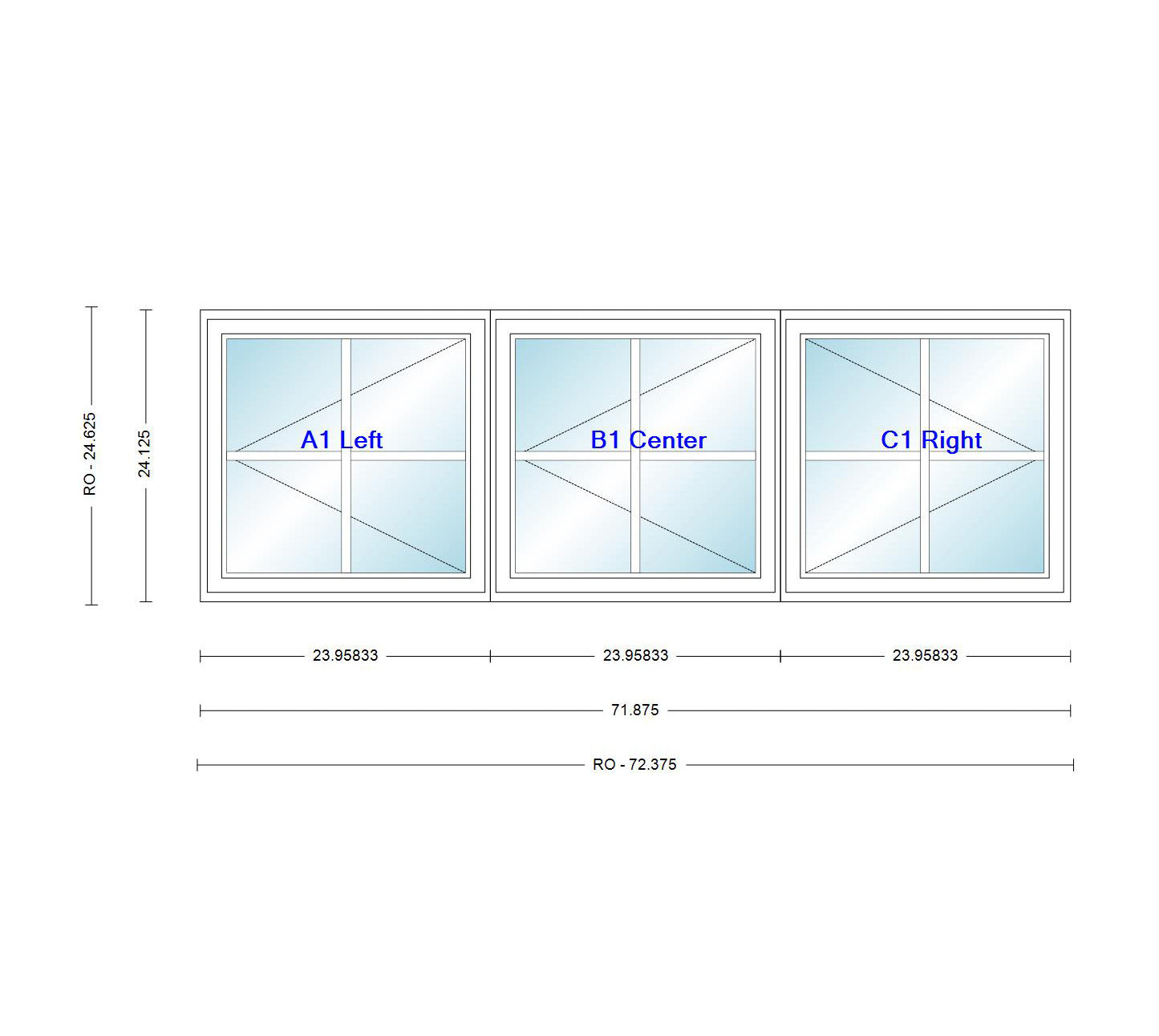 ANDERSEN Windows 400 Series LLR Venting Triple Casement 71-7/8" Wide Vinyl Exterior Wood Interior New Construction Low-E4 Dual Pane Argon Fill Glass Full Screens/Grilles/Tempered Optional C32, C325, C33, C335, C34, C345, Or C35