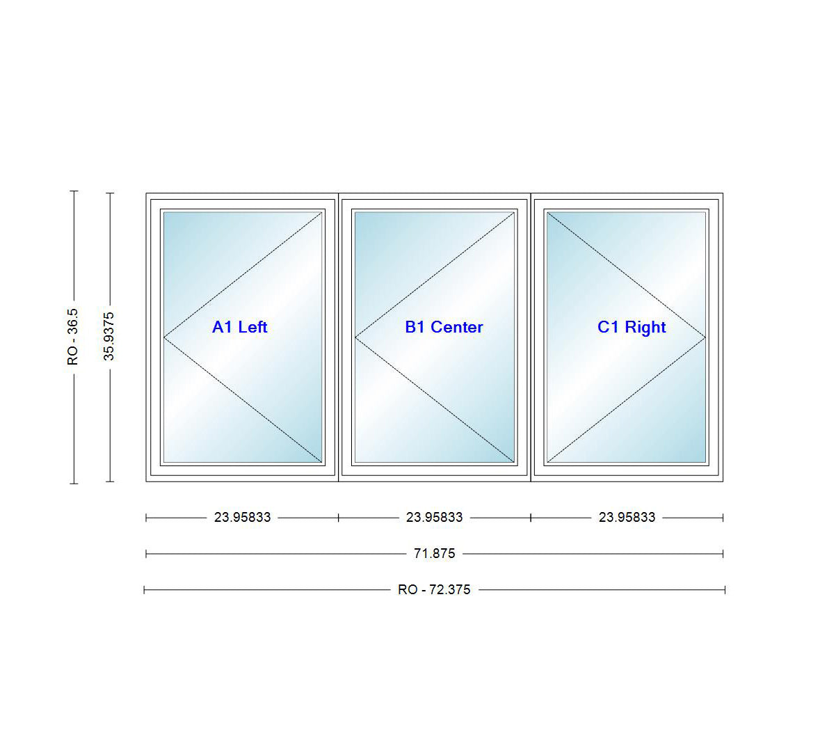 ANDERSEN Windows 400 Series LLR Venting Triple Casement 71-7/8" Wide Vinyl Exterior Wood Interior New Construction Low-E4 Dual Pane Argon Fill Glass Full Screens/Grilles/Tempered Optional C32, C325, C33, C335, C34, C345, Or C35