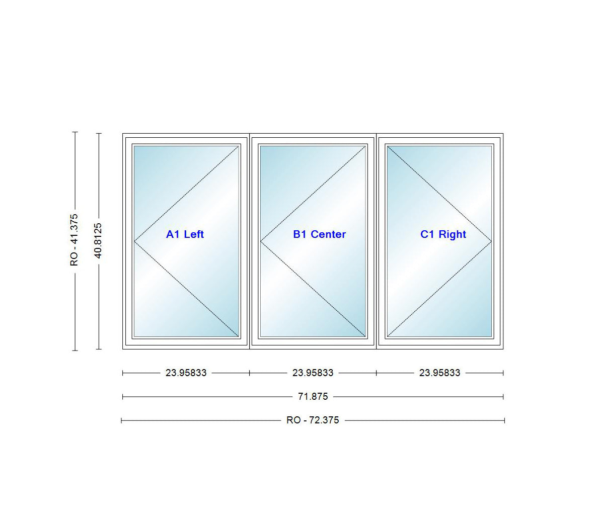 ANDERSEN Windows 400 Series LLR Venting Triple Casement 71-7/8" Wide Vinyl Exterior Wood Interior New Construction Low-E4 Dual Pane Argon Fill Glass Full Screens/Grilles/Tempered Optional C32, C325, C33, C335, C34, C345, Or C35