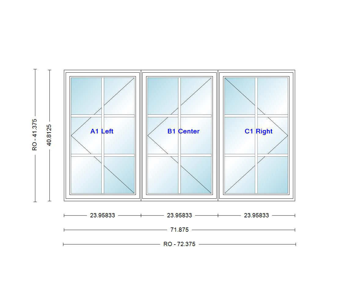 ANDERSEN Windows 400 Series LLR Venting Triple Casement 71-7/8" Wide Vinyl Exterior Wood Interior New Construction Low-E4 Dual Pane Argon Fill Glass Full Screens/Grilles/Tempered Optional C32, C325, C33, C335, C34, C345, Or C35