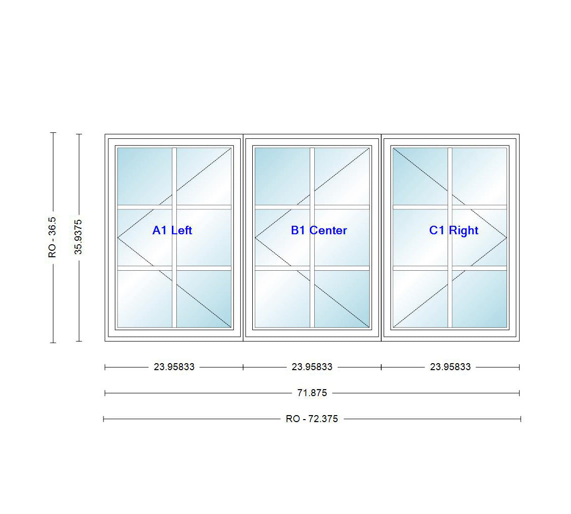 ANDERSEN Windows 400 Series LLR Venting Triple Casement 71-7/8" Wide Vinyl Exterior Wood Interior New Construction Low-E4 Dual Pane Argon Fill Glass Full Screens/Grilles/Tempered Optional C32, C325, C33, C335, C34, C345, Or C35