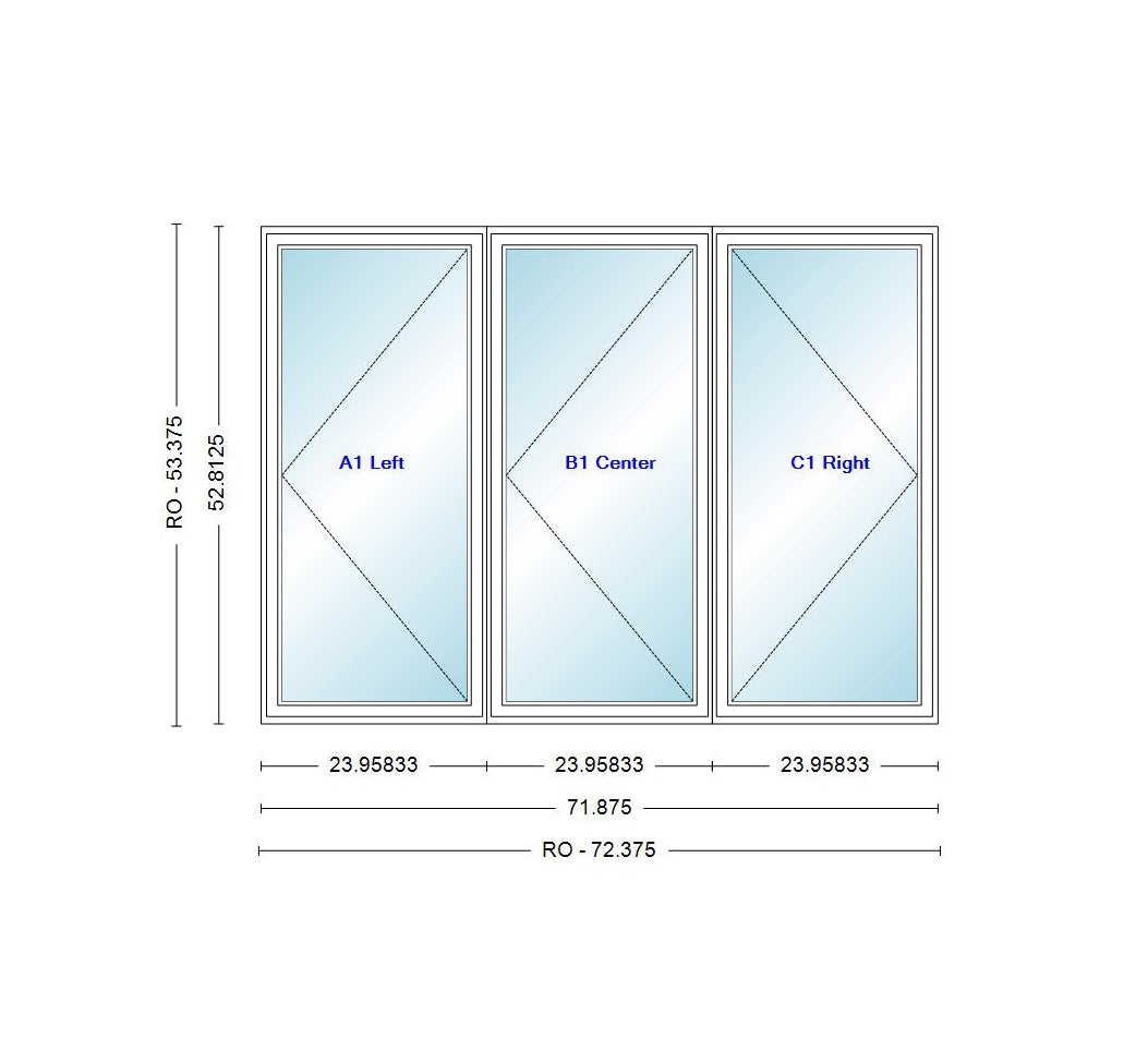 ANDERSEN Windows 400 Series LLR Venting Triple Casement 71-7/8" Wide Vinyl Exterior Wood Interior New Construction Low-E4 Dual Pane Argon Fill Glass Full Screens/Grilles/Tempered Optional C32, C325, C33, C335, C34, C345, Or C35