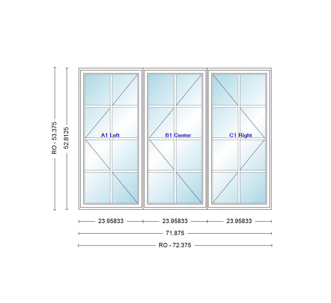 ANDERSEN Windows 400 Series LLR Venting Triple Casement 71-7/8" Wide Vinyl Exterior Wood Interior New Construction Low-E4 Dual Pane Argon Fill Glass Full Screens/Grilles/Tempered Optional C32, C325, C33, C335, C34, C345, Or C35