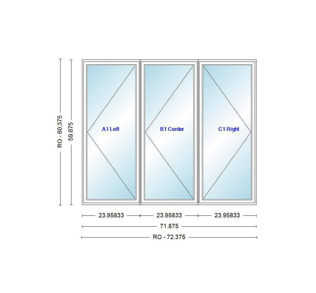 ANDERSEN Windows 400 Series LLR Venting Triple Casement 71-7/8" Wide Vinyl Exterior Wood Interior New Construction Low-E4 Dual Pane Argon Fill Glass Full Screens/Grilles/Tempered Optional C32, C325, C33, C335, C34, C345, Or C35