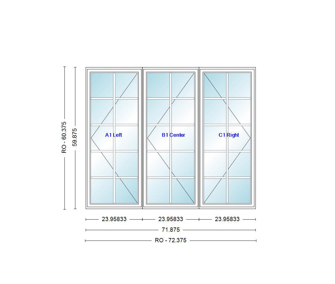 ANDERSEN Windows 400 Series LLR Venting Triple Casement 71-7/8" Wide Vinyl Exterior Wood Interior New Construction Low-E4 Dual Pane Argon Fill Glass Full Screens/Grilles/Tempered Optional C32, C325, C33, C335, C34, C345, Or C35