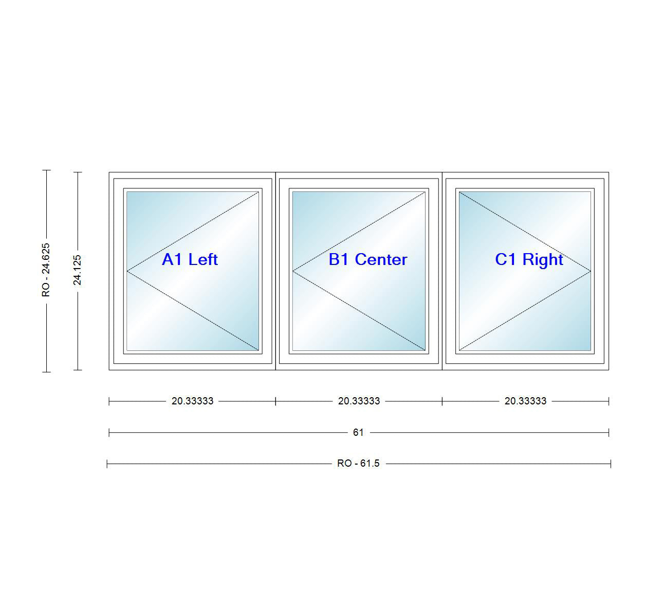 ANDERSEN Windows 400 Series LLR Venting Triple Casement 61" Wide Vinyl Exterior Wood Interior New Construction Low-E4 Dual Pane Argon Fill Glass Full Screens/Grilles/Tempered Optional CN32, CN325, CN33, CN335, CN34, CN345, OR CN35