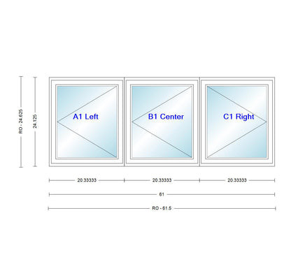 ANDERSEN Windows 400 Series LLR Venting Triple Casement 61" Wide Vinyl Exterior Wood Interior New Construction Low-E4 Dual Pane Argon Fill Glass Full Screens/Grilles/Tempered Optional CN32, CN325, CN33, CN335, CN34, CN345, OR CN35