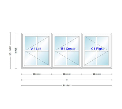 ANDERSEN Windows 400 Series LLR Venting Triple Casement 61" Wide Vinyl Exterior Wood Interior New Construction Low-E4 Dual Pane Argon Fill Glass Full Screens/Grilles/Tempered Optional CN32, CN325, CN33, CN335, CN34, CN345, OR CN35