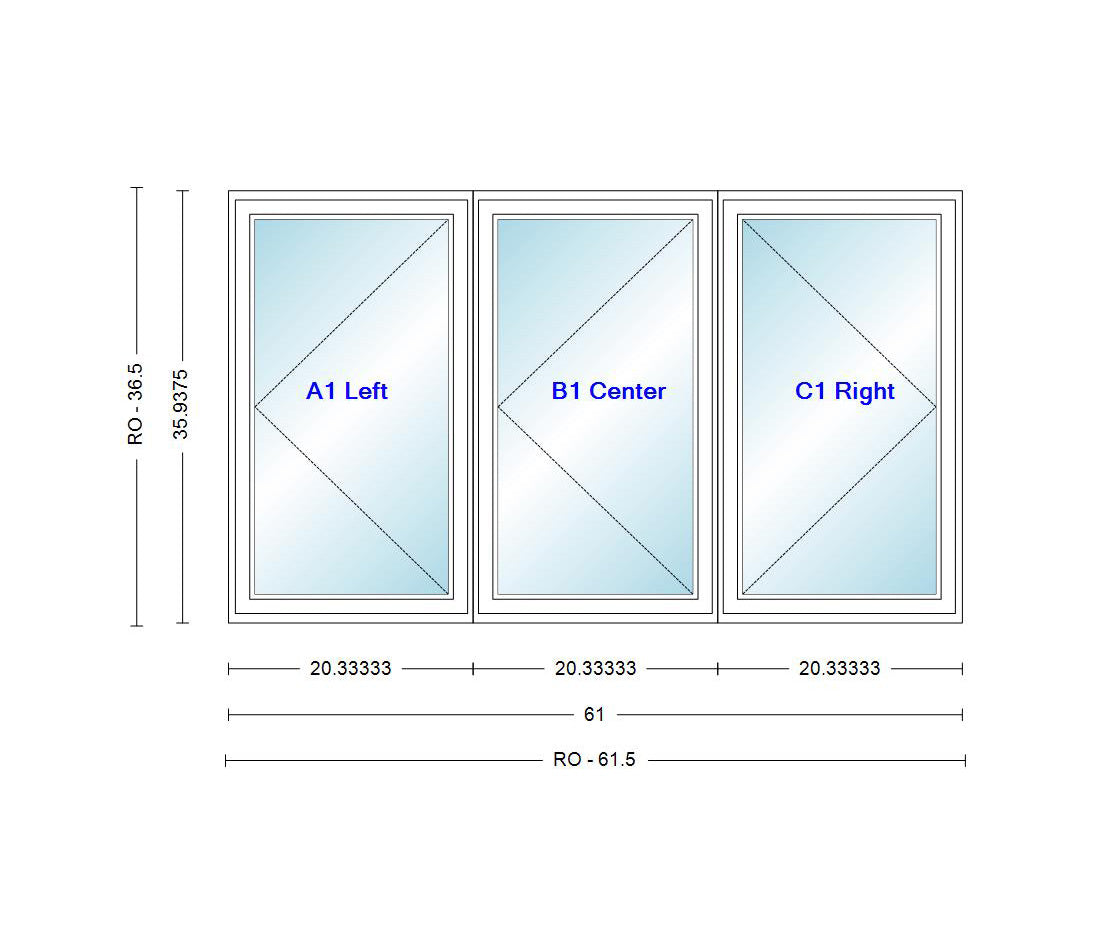 ANDERSEN Windows 400 Series LLR Venting Triple Casement 61" Wide Vinyl Exterior Wood Interior New Construction Low-E4 Dual Pane Argon Fill Glass Full Screens/Grilles/Tempered Optional CN32, CN325, CN33, CN335, CN34, CN345, OR CN35