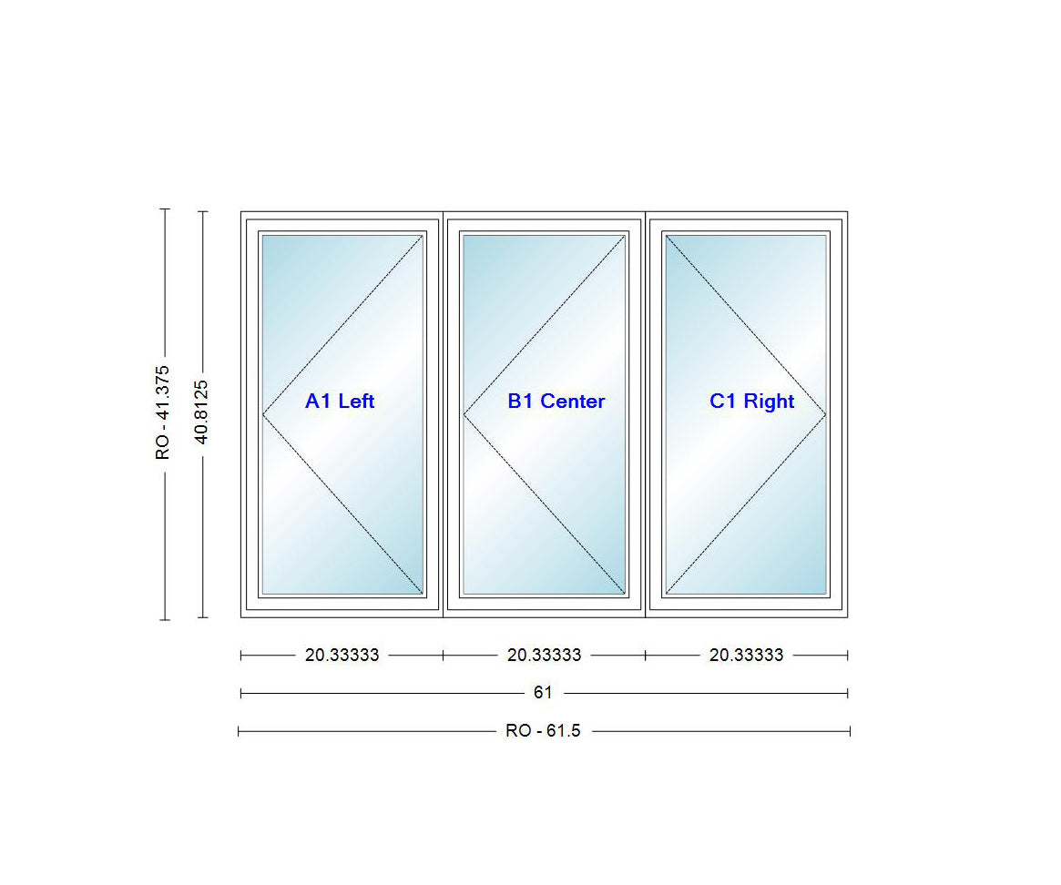 ANDERSEN Windows 400 Series LLR Venting Triple Casement 61" Wide Vinyl Exterior Wood Interior New Construction Low-E4 Dual Pane Argon Fill Glass Full Screens/Grilles/Tempered Optional CN32, CN325, CN33, CN335, CN34, CN345, OR CN35