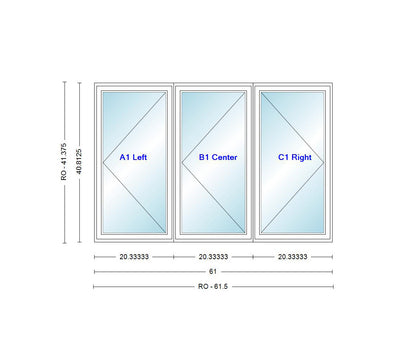 ANDERSEN Windows 400 Series LLR Venting Triple Casement 61" Wide Vinyl Exterior Wood Interior New Construction Low-E4 Dual Pane Argon Fill Glass Full Screens/Grilles/Tempered Optional CN32, CN325, CN33, CN335, CN34, CN345, OR CN35