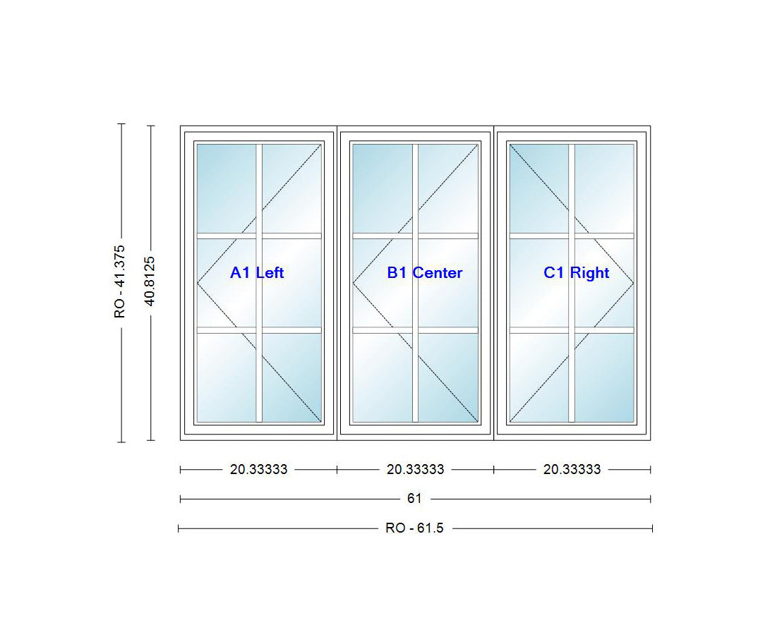 ANDERSEN Windows 400 Series LLR Venting Triple Casement 61" Wide Vinyl Exterior Wood Interior New Construction Low-E4 Dual Pane Argon Fill Glass Full Screens/Grilles/Tempered Optional CN32, CN325, CN33, CN335, CN34, CN345, OR CN35
