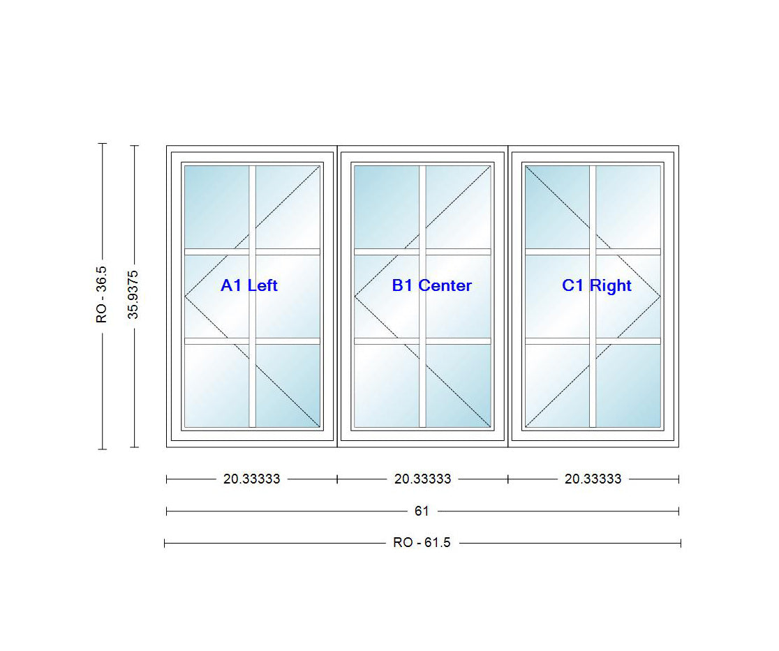 ANDERSEN Windows 400 Series LLR Venting Triple Casement 61" Wide Vinyl Exterior Wood Interior New Construction Low-E4 Dual Pane Argon Fill Glass Full Screens/Grilles/Tempered Optional CN32, CN325, CN33, CN335, CN34, CN345, OR CN35