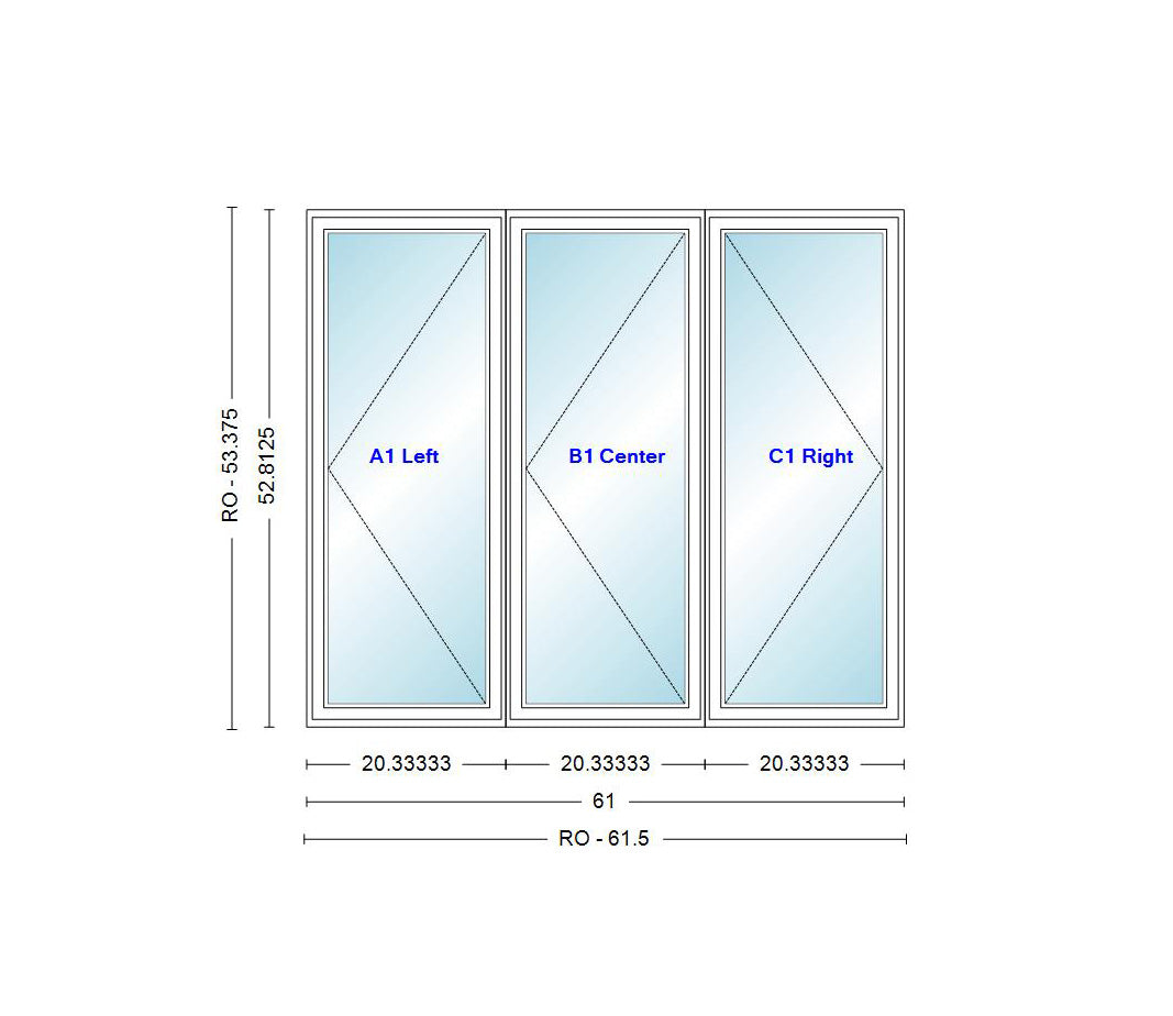 ANDERSEN Windows 400 Series LLR Venting Triple Casement 61" Wide Vinyl Exterior Wood Interior New Construction Low-E4 Dual Pane Argon Fill Glass Full Screens/Grilles/Tempered Optional CN32, CN325, CN33, CN335, CN34, CN345, OR CN35