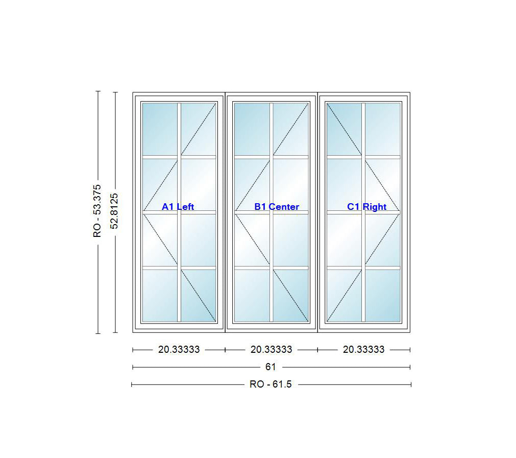 ANDERSEN Windows 400 Series LLR Venting Triple Casement 61" Wide Vinyl Exterior Wood Interior New Construction Low-E4 Dual Pane Argon Fill Glass Full Screens/Grilles/Tempered Optional CN32, CN325, CN33, CN335, CN34, CN345, OR CN35