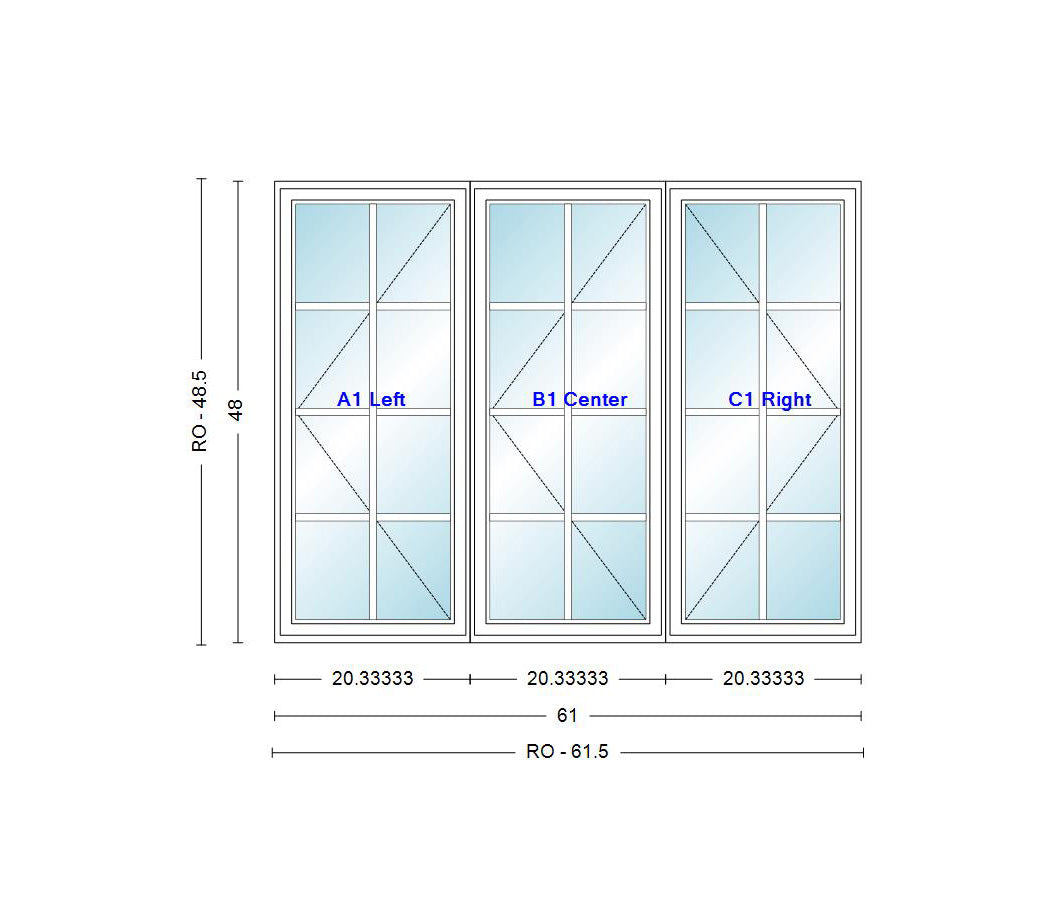 ANDERSEN Windows 400 Series LLR Venting Triple Casement 61" Wide Vinyl Exterior Wood Interior New Construction Low-E4 Dual Pane Argon Fill Glass Full Screens/Grilles/Tempered Optional CN32, CN325, CN33, CN335, CN34, CN345, OR CN35