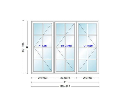 ANDERSEN Windows 400 Series LLR Venting Triple Casement 61" Wide Vinyl Exterior Wood Interior New Construction Low-E4 Dual Pane Argon Fill Glass Full Screens/Grilles/Tempered Optional CN32, CN325, CN33, CN335, CN34, CN345, OR CN35