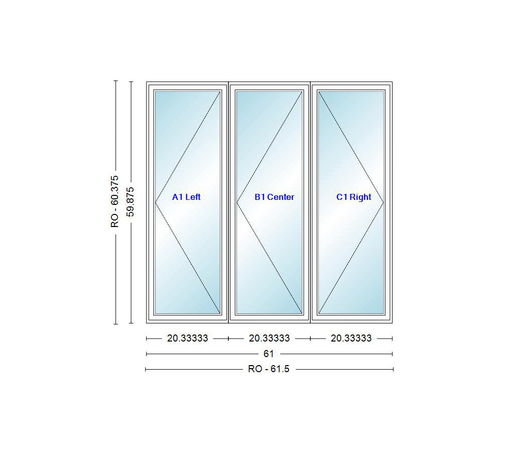 ANDERSEN Windows 400 Series LLR Venting Triple Casement 61" Wide Vinyl Exterior Wood Interior New Construction Low-E4 Dual Pane Argon Fill Glass Full Screens/Grilles/Tempered Optional CN32, CN325, CN33, CN335, CN34, CN345, OR CN35