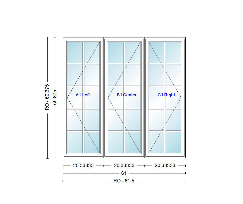 ANDERSEN Windows 400 Series LLR Venting Triple Casement 61" Wide Vinyl Exterior Wood Interior New Construction Low-E4 Dual Pane Argon Fill Glass Full Screens/Grilles/Tempered Optional CN32, CN325, CN33, CN335, CN34, CN345, OR CN35