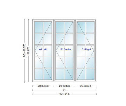 ANDERSEN Windows 400 Series LLR Venting Triple Casement 61" Wide Vinyl Exterior Wood Interior New Construction Low-E4 Dual Pane Argon Fill Glass Full Screens/Grilles/Tempered Optional CN32, CN325, CN33, CN335, CN34, CN345, OR CN35