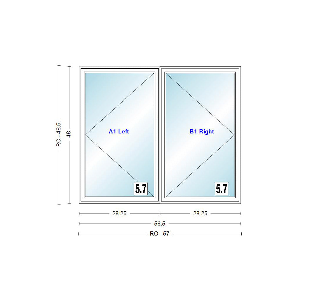 ANDERSEN Windows 400 Series Venting Twin/Double Casement 56-1/2" Wide Vinyl Exterior Wood Interior Low-E4 Dual Pane Argon Fill Glass Full Screens/Grilles/Tempered Optional CW22, CW225, CW23, CW235, CW24, CW245, CW25, CW255, Or CW26