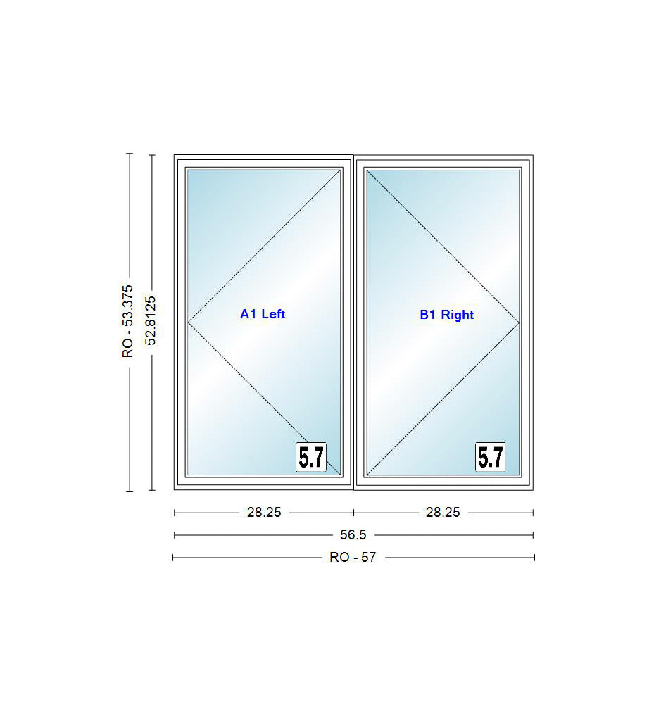 ANDERSEN Windows 400 Series Venting Twin/Double Casement 56-1/2" Wide Vinyl Exterior Wood Interior Low-E4 Dual Pane Argon Fill Glass Full Screens/Grilles/Tempered Optional CW22, CW225, CW23, CW235, CW24, CW245, CW25, CW255, Or CW26