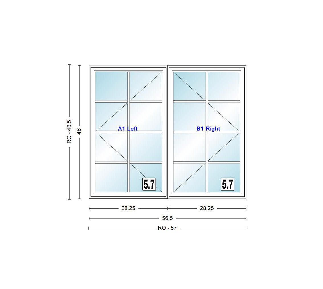 ANDERSEN Windows 400 Series Venting Twin/Double Casement 56-1/2" Wide Vinyl Exterior Wood Interior Low-E4 Dual Pane Argon Fill Glass Full Screens/Grilles/Tempered Optional CW22, CW225, CW23, CW235, CW24, CW245, CW25, CW255, Or CW26
