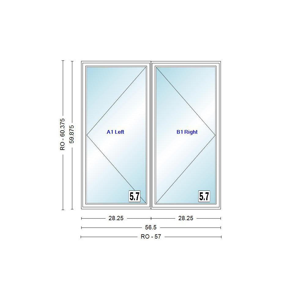 ANDERSEN Windows 400 Series Venting Twin/Double Casement 56-1/2" Wide Vinyl Exterior Wood Interior Low-E4 Dual Pane Argon Fill Glass Full Screens/Grilles/Tempered Optional CW22, CW225, CW23, CW235, CW24, CW245, CW25, CW255, Or CW26