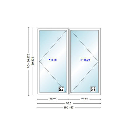 ANDERSEN Windows 400 Series Venting Twin/Double Casement 56-1/2" Wide Vinyl Exterior Wood Interior Low-E4 Dual Pane Argon Fill Glass Full Screens/Grilles/Tempered Optional CW22, CW225, CW23, CW235, CW24, CW245, CW25, CW255, Or CW26