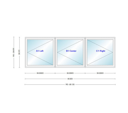 ANDERSEN Windows 400 Series LLR Venting Triple Casement 84-5/8" Wide Vinyl Exterior Wood Interior New Construction Low-E4 Dual Pane Argon Fill Glass Full Screens/Grilles/Tempered Optional CW32, CW325, CW33, CW335, CW34, CW345, Or CW35