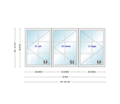 ANDERSEN Windows 400 Series LLR Venting Triple Casement 84-5/8" Wide Vinyl Exterior Wood Interior New Construction Low-E4 Dual Pane Argon Fill Glass Full Screens/Grilles/Tempered Optional CW32, CW325, CW33, CW335, CW34, CW345, Or CW35