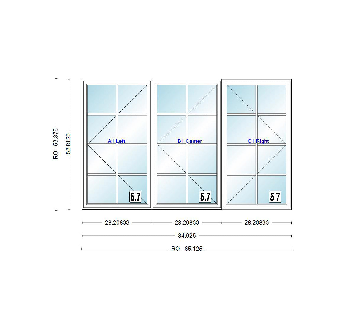 ANDERSEN Windows 400 Series LLR Venting Triple Casement 84-5/8" Wide Vinyl Exterior Wood Interior New Construction Low-E4 Dual Pane Argon Fill Glass Full Screens/Grilles/Tempered Optional CW32, CW325, CW33, CW335, CW34, CW345, Or CW35