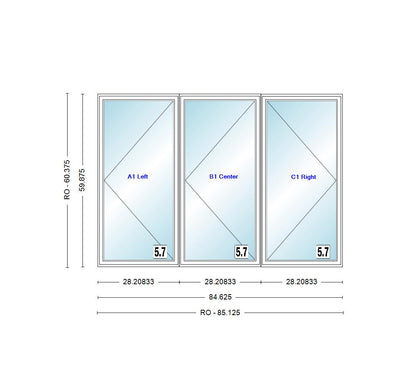 ANDERSEN Windows 400 Series LLR Venting Triple Casement 84-5/8" Wide Vinyl Exterior Wood Interior New Construction Low-E4 Dual Pane Argon Fill Glass Full Screens/Grilles/Tempered Optional CW32, CW325, CW33, CW335, CW34, CW345, Or CW35