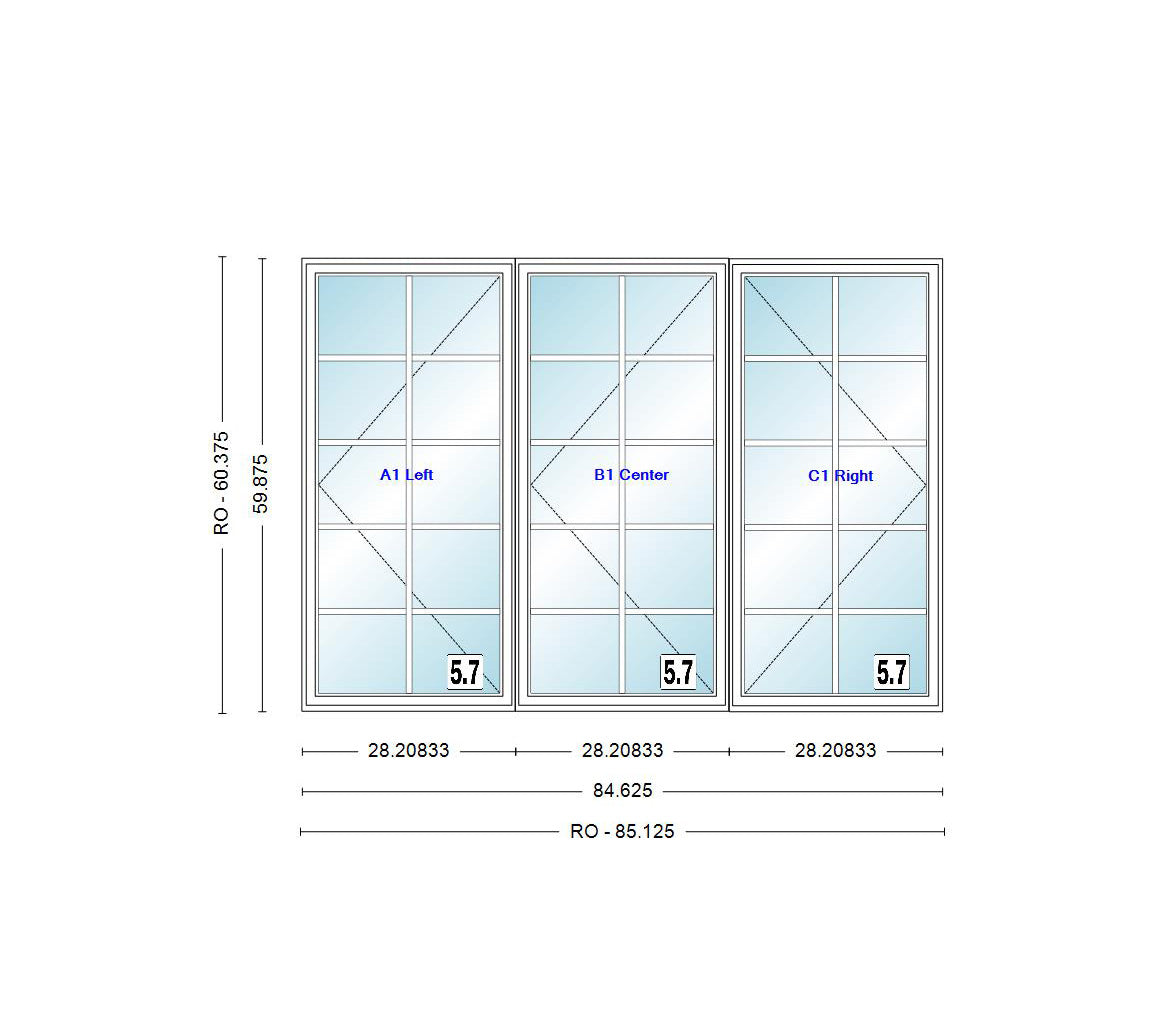 ANDERSEN Windows 400 Series LLR Venting Triple Casement 84-5/8" Wide Vinyl Exterior Wood Interior New Construction Low-E4 Dual Pane Argon Fill Glass Full Screens/Grilles/Tempered Optional CW32, CW325, CW33, CW335, CW34, CW345, Or CW35