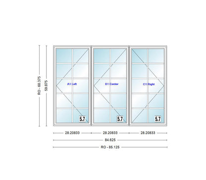 ANDERSEN Windows 400 Series LLR Venting Triple Casement 84-5/8" Wide Vinyl Exterior Wood Interior New Construction Low-E4 Dual Pane Argon Fill Glass Full Screens/Grilles/Tempered Optional CW32, CW325, CW33, CW335, CW34, CW345, Or CW35