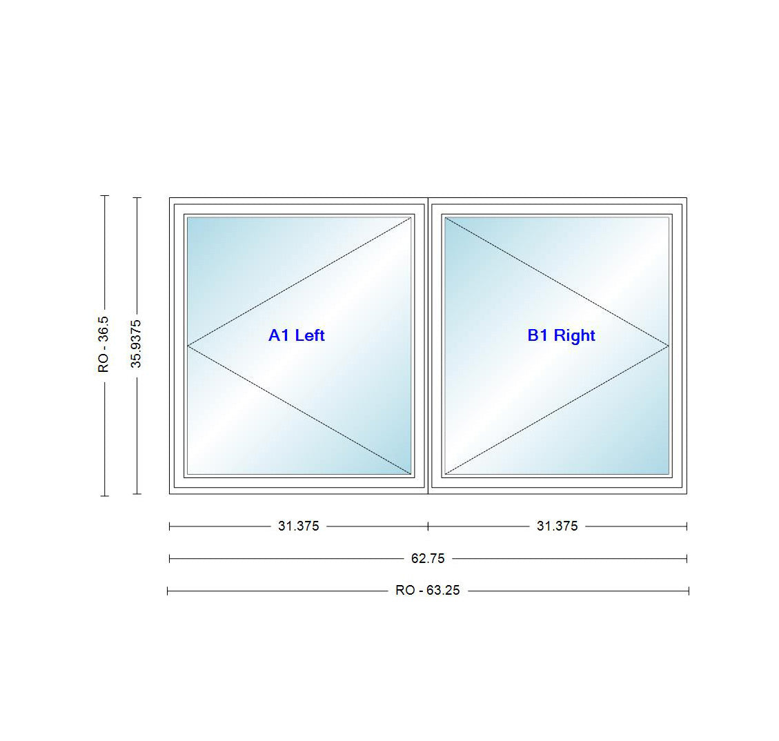 ANDERSEN Windows 400 Series Venting Twin/Double Casement 62-3/4" Wide Vinyl Exterior Wood Interior New Construction Low-E4 Dual Pane Argon Fill Glass Full Screens/Grilles/Tempered Optional CX23, CX235, CX24, CX245, Or CX25