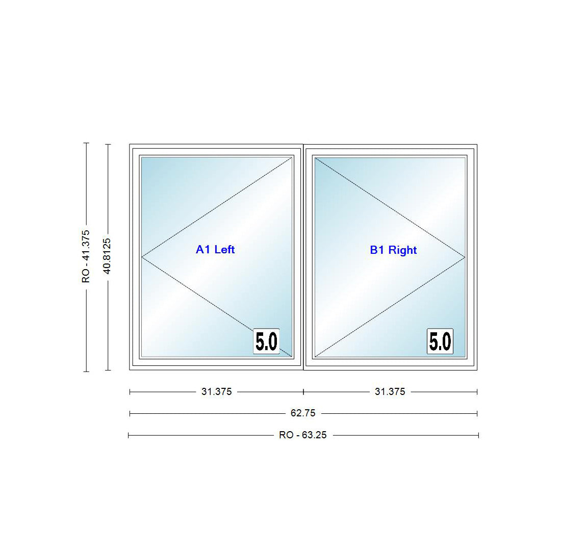 ANDERSEN Windows 400 Series Venting Twin/Double Casement 62-3/4" Wide Vinyl Exterior Wood Interior New Construction Low-E4 Dual Pane Argon Fill Glass Full Screens/Grilles/Tempered Optional CX23, CX235, CX24, CX245, Or CX25