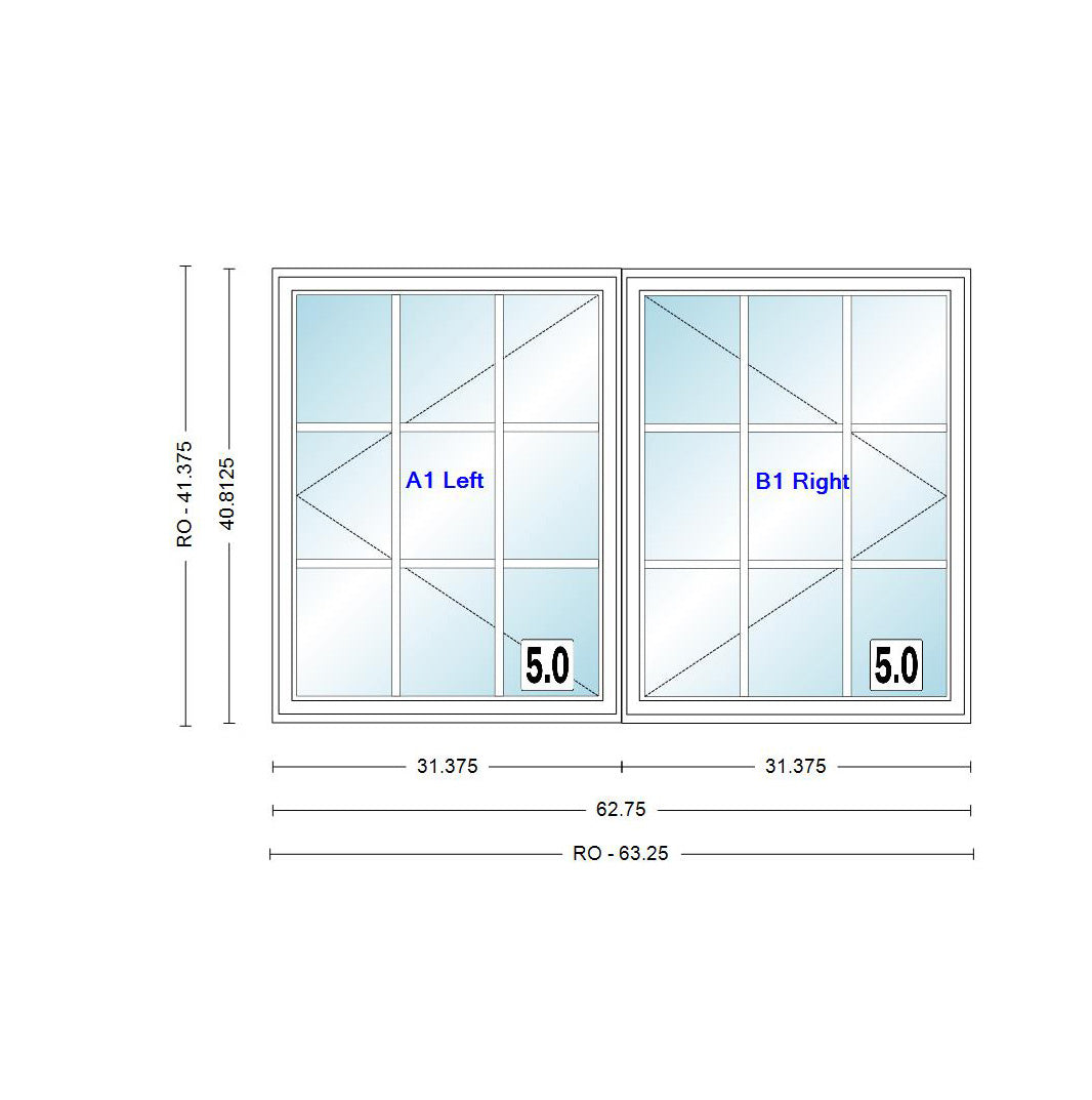 ANDERSEN Windows 400 Series Venting Twin/Double Casement 62-3/4" Wide Vinyl Exterior Wood Interior New Construction Low-E4 Dual Pane Argon Fill Glass Full Screens/Grilles/Tempered Optional CX23, CX235, CX24, CX245, Or CX25
