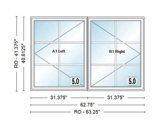 ANDERSEN IN STOCK 400 Series Twin Casement CX235 Frame Size: 62-3/4" X 40-13/16" Black Exterior Unfinished Pine Interior Dual Pane Low-E4 Standard Glass Contemporary White Hardware & White Screens Included 2W3H Grilles Between The Glass Black/White