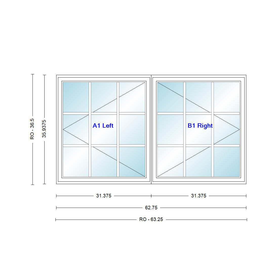 ANDERSEN Windows 400 Series Venting Twin/Double Casement 62-3/4" Wide Vinyl Exterior Wood Interior New Construction Low-E4 Dual Pane Argon Fill Glass Full Screens/Grilles/Tempered Optional CX23, CX235, CX24, CX245, Or CX25