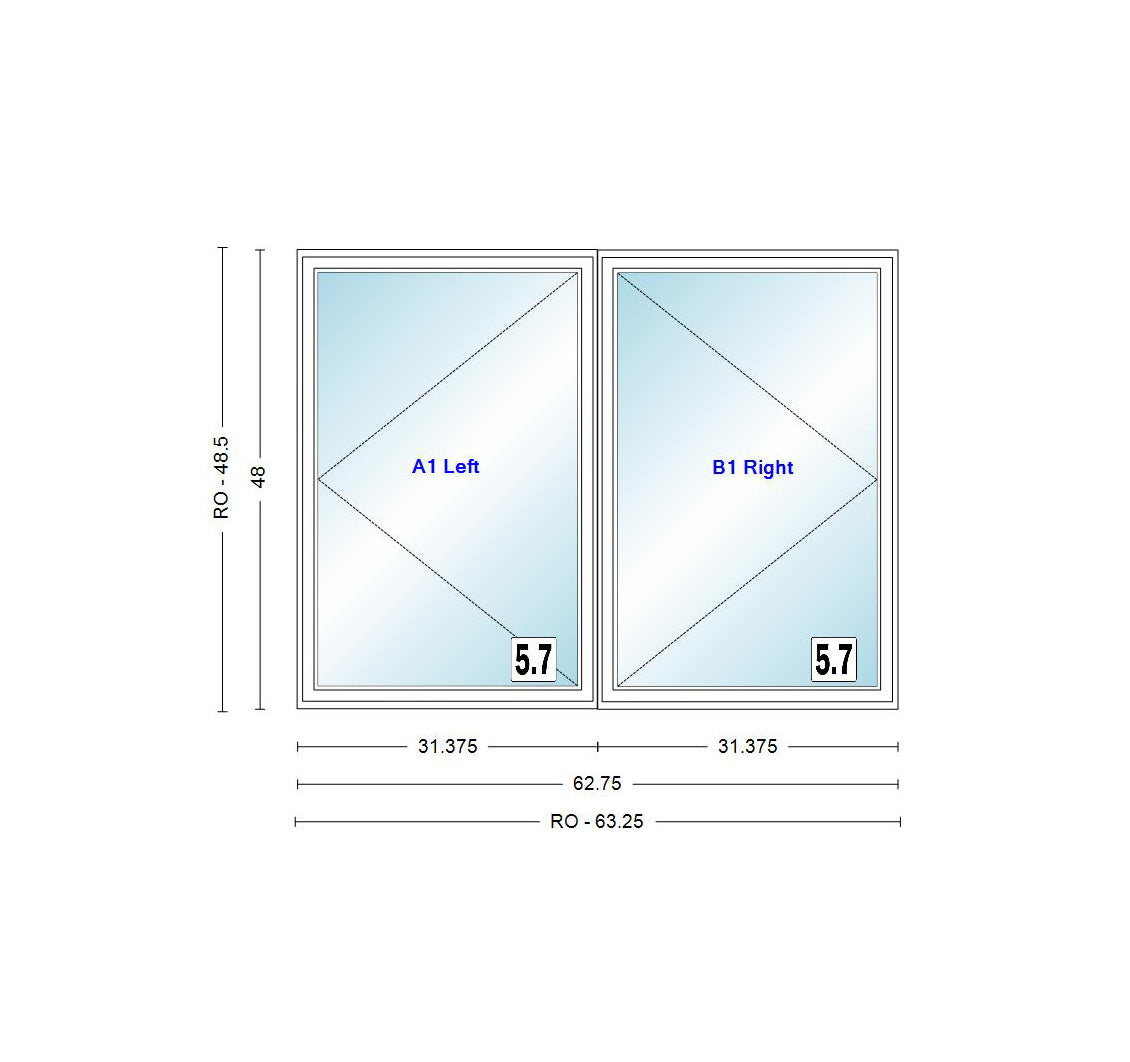 ANDERSEN Windows 400 Series Venting Twin/Double Casement 62-3/4" Wide Vinyl Exterior Wood Interior New Construction Low-E4 Dual Pane Argon Fill Glass Full Screens/Grilles/Tempered Optional CX23, CX235, CX24, CX245, Or CX25